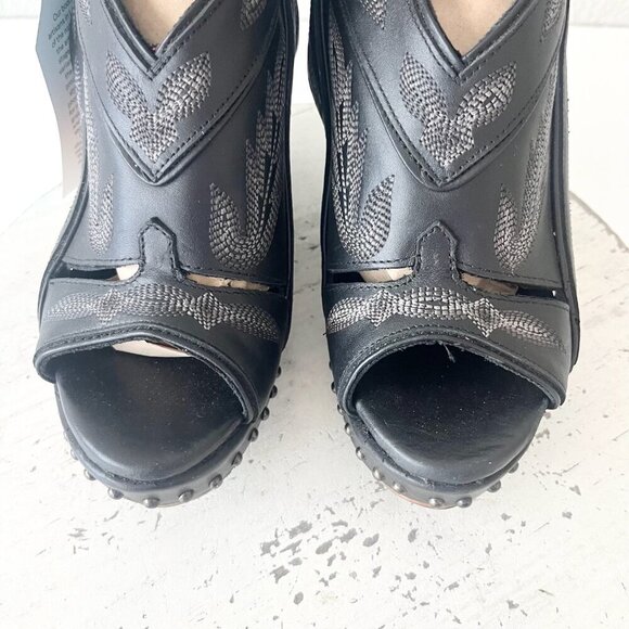 Lane Boots LEXINGTON Womens Black Wedges 7.5 Western Sandals Cowgirl Wooden Heel - Picture 6 of 11